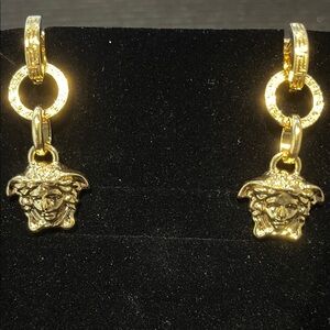 Gold Medusa Drop Earrings